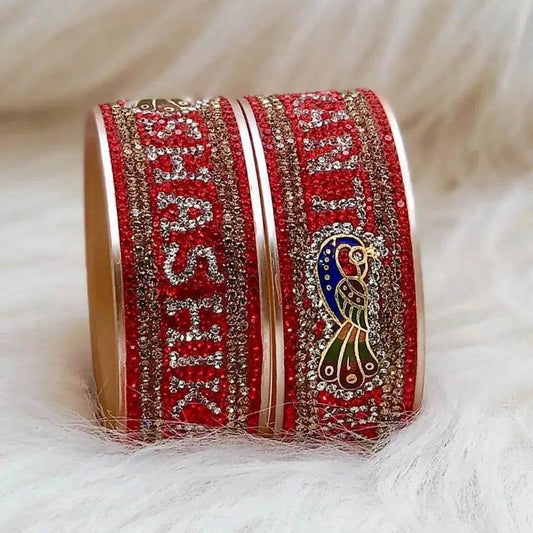 Kada with Name and Beautiful Peacock Design (Pack of 2) 2.8 Name Bangles T4 Jewels