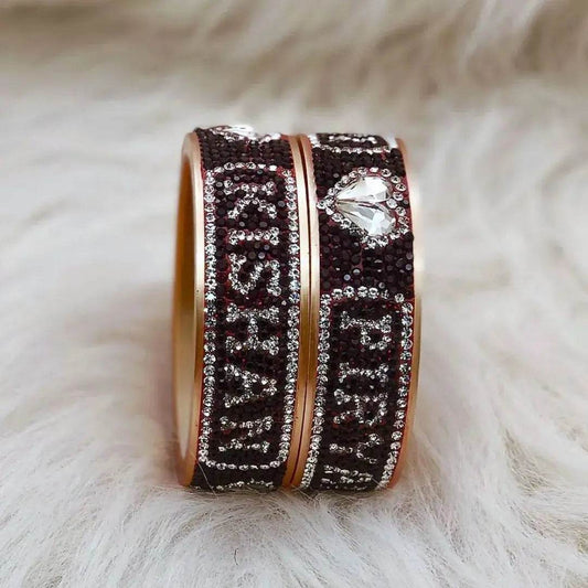 Best Name kangan Pair with Kundan heart design (Pack of 2) 2.8 Name Bangles T4 Jewels