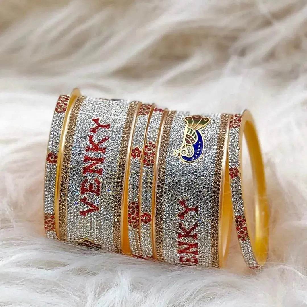 Personalized Name Bangles in Best Peacock Design (Pack of 6) 2.8 Name Bangles T4 Jewels