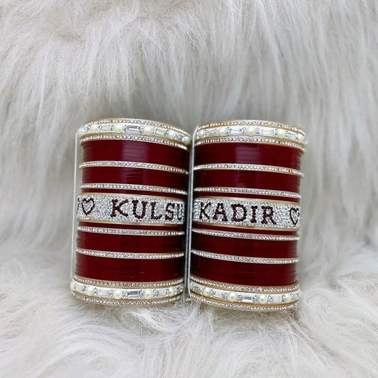 Bridal Name and Photo Punjabi Chura in Beautiful Design 2.8 Name Bangles T4 Jewels