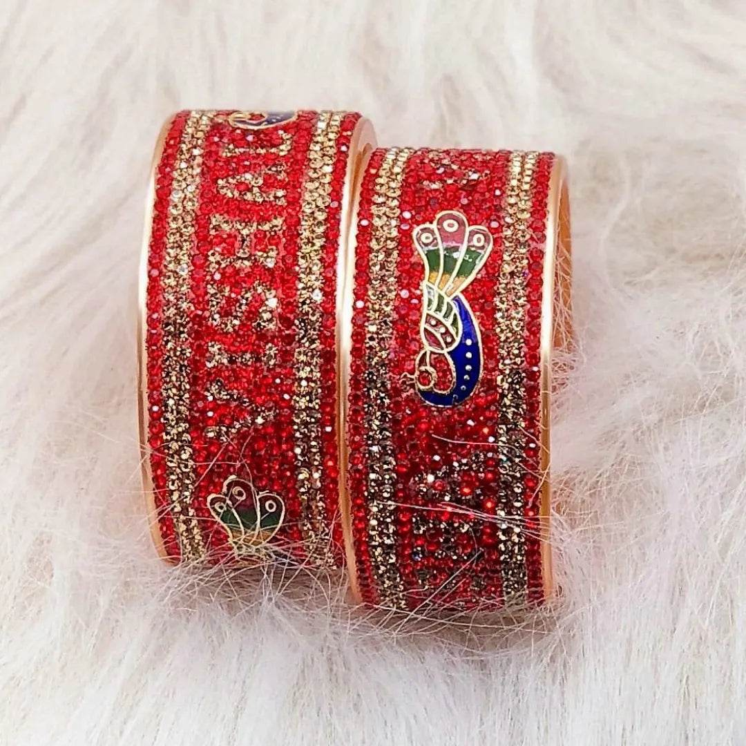 Name Bangle Set with Beautiful Peacock Design (Pack of 2) 2.8 Name Bangles T4 Jewels