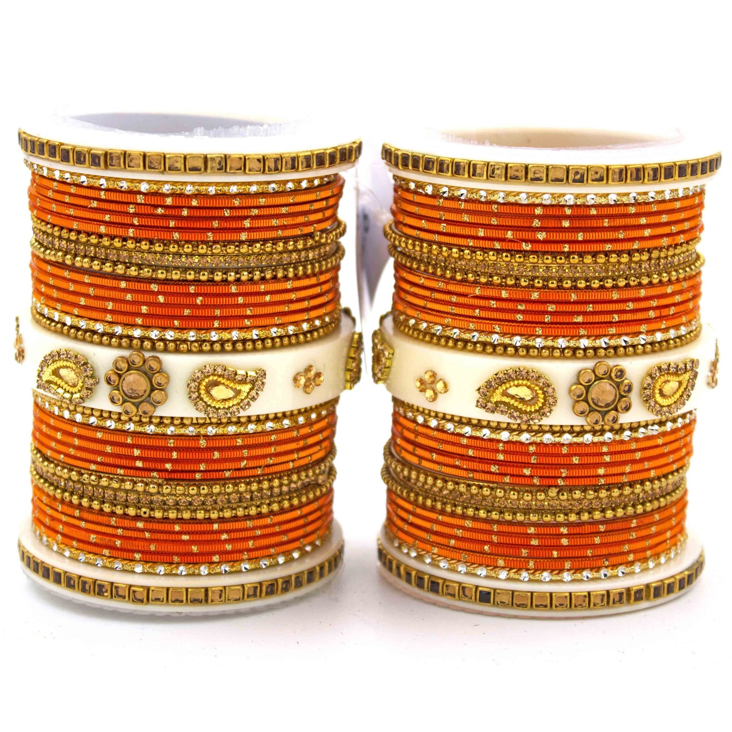 Traditonal Bridal Bangle set with golden dotted design Orange All Bangle Sets T4 Jewels