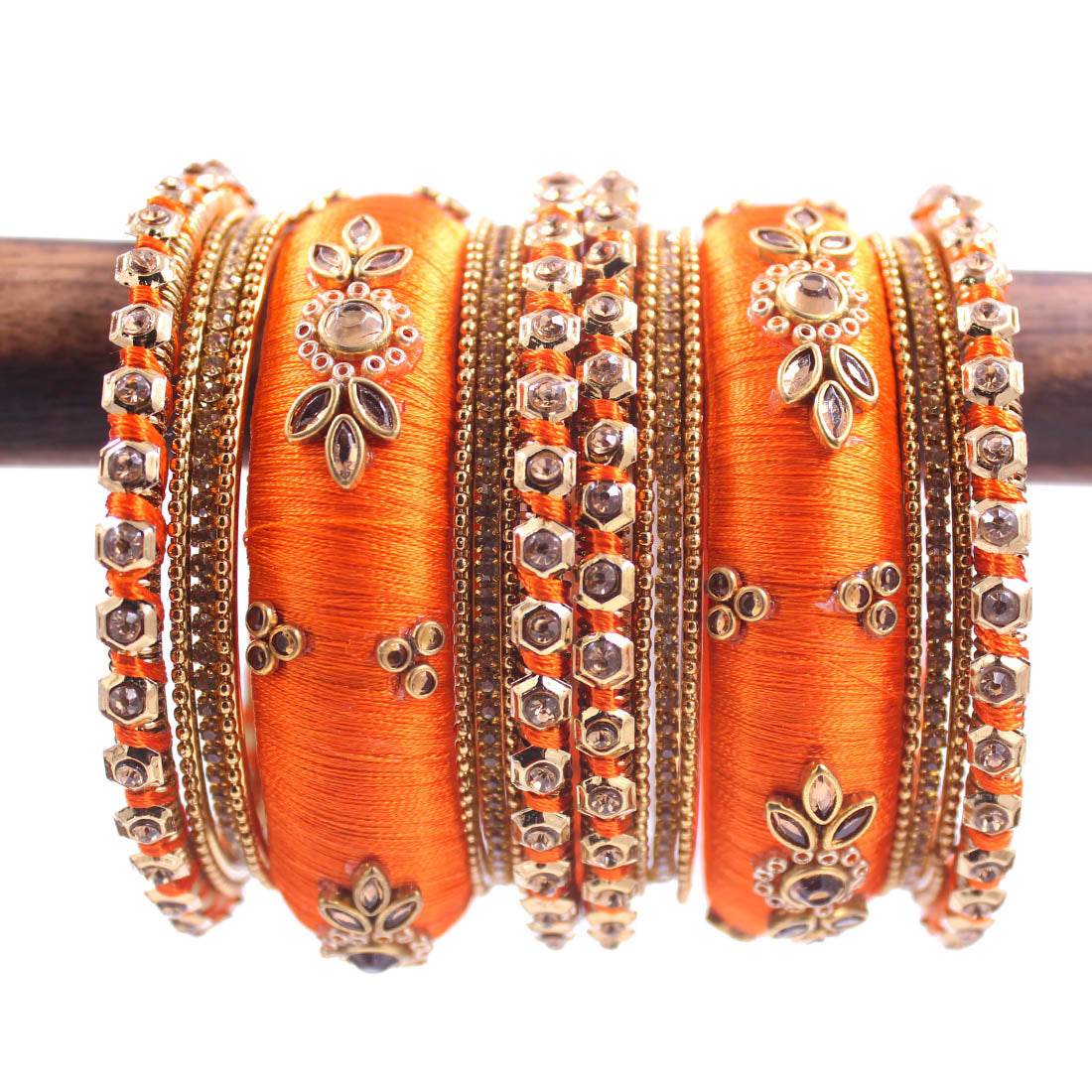 Traditional Thread Bangle set for Both hands by T4 Jewels Orange All Bangle Sets T4 Jewels