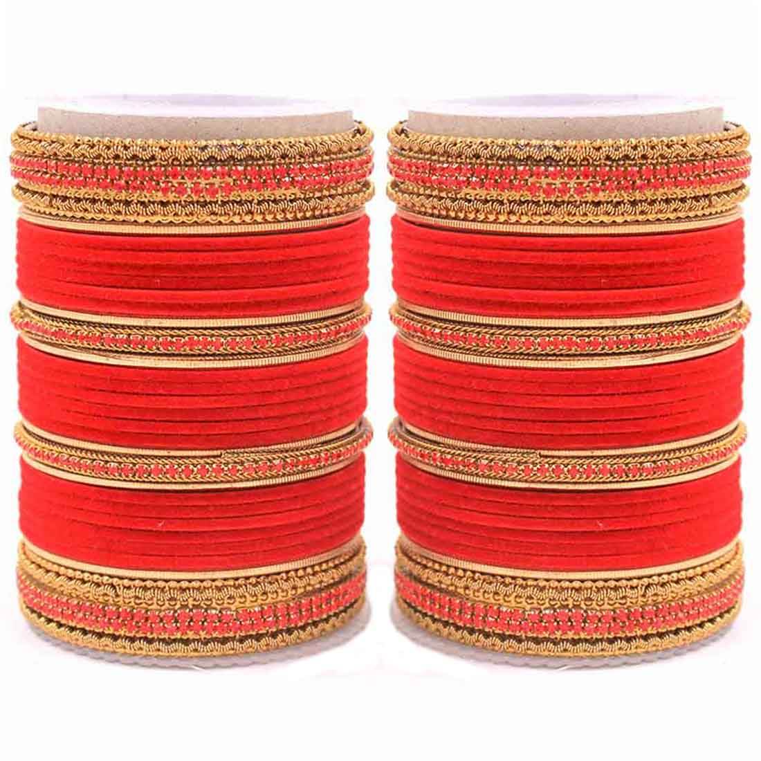 Traditional Brass based Bangle set by T4 Jewels for Both Hands Red All Bangle Sets T4 Jewels