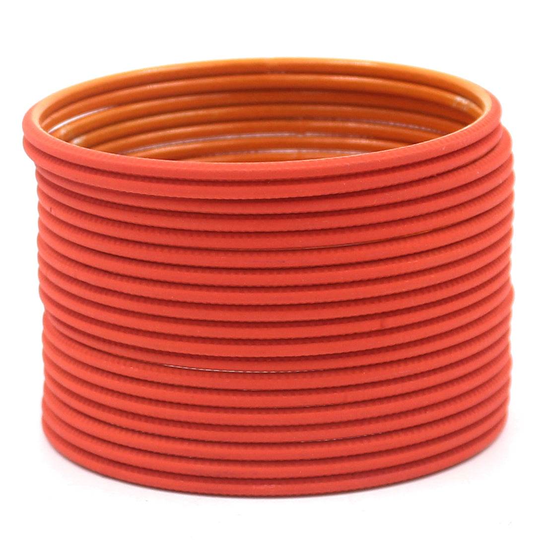 Set of 24 Matte Textured Bangles by T4 Jewels Orange Plain Metal Bangles T4 Jewels