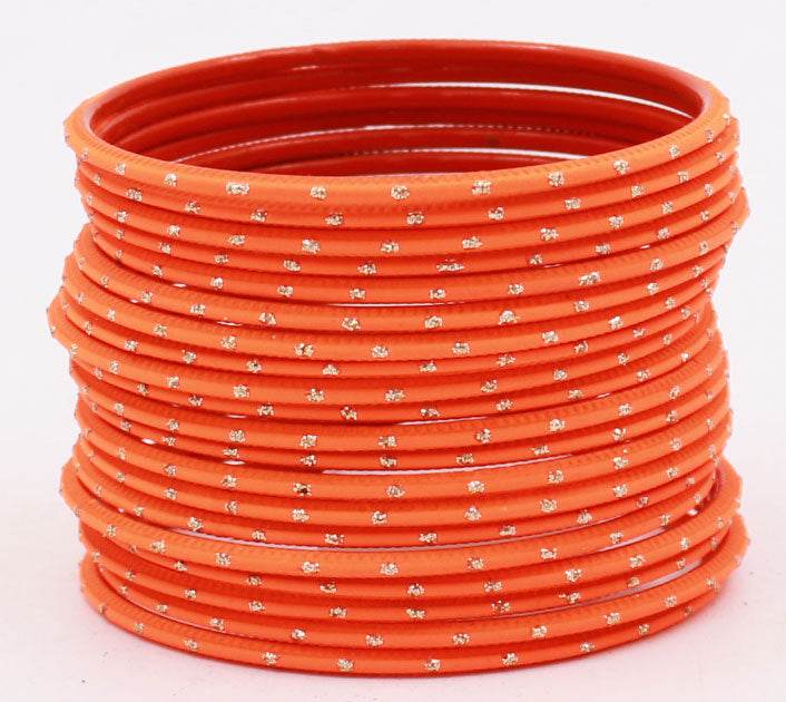 Set of 24 Plain Matte Textured Metal Bangles By T4 Jewels Orange Plain Metal Bangles T4 Jewels