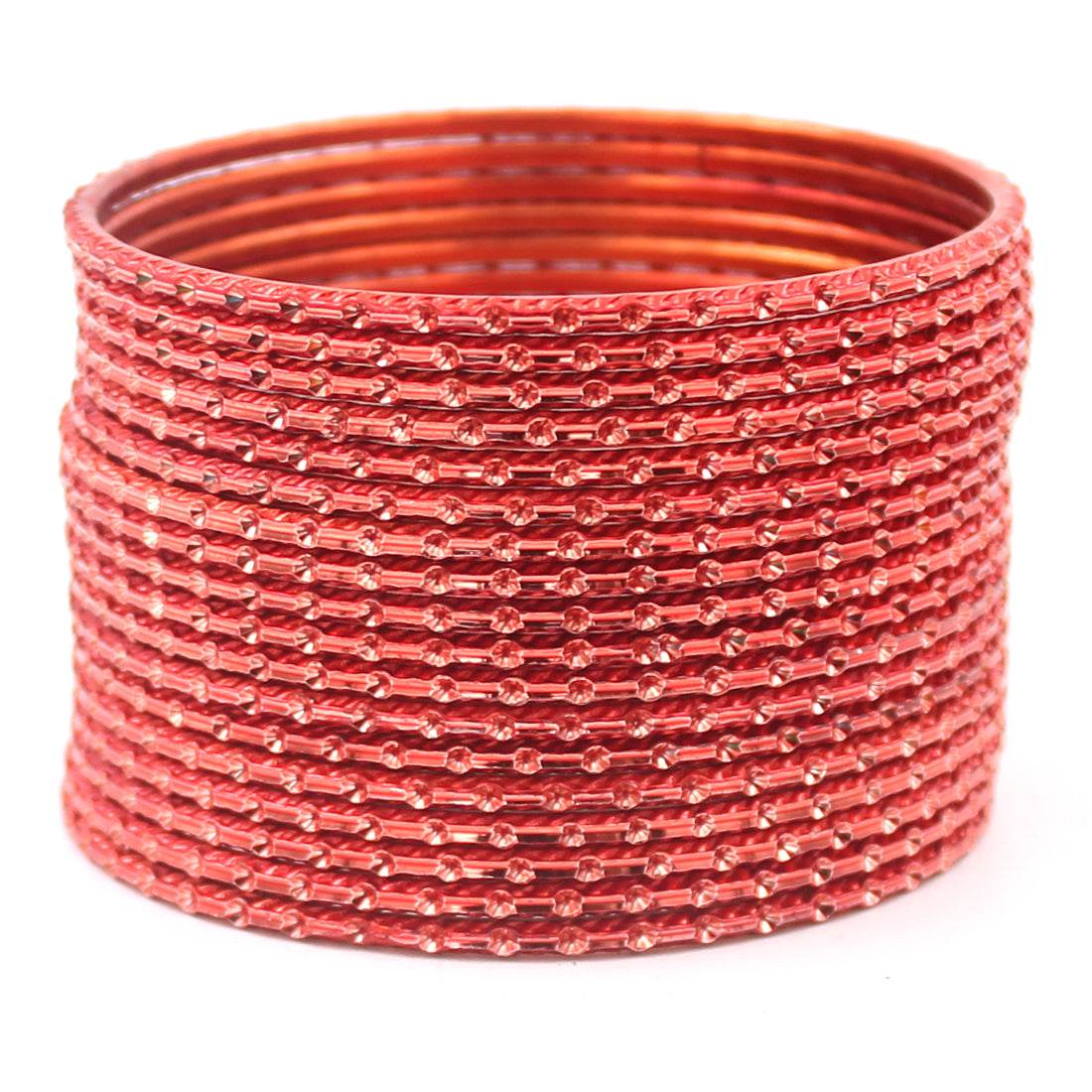 Set of 24 Shining Metal Bangles with self-dot Design by T4 Jewels Orange Plain Metal Bangles T4 Jewels