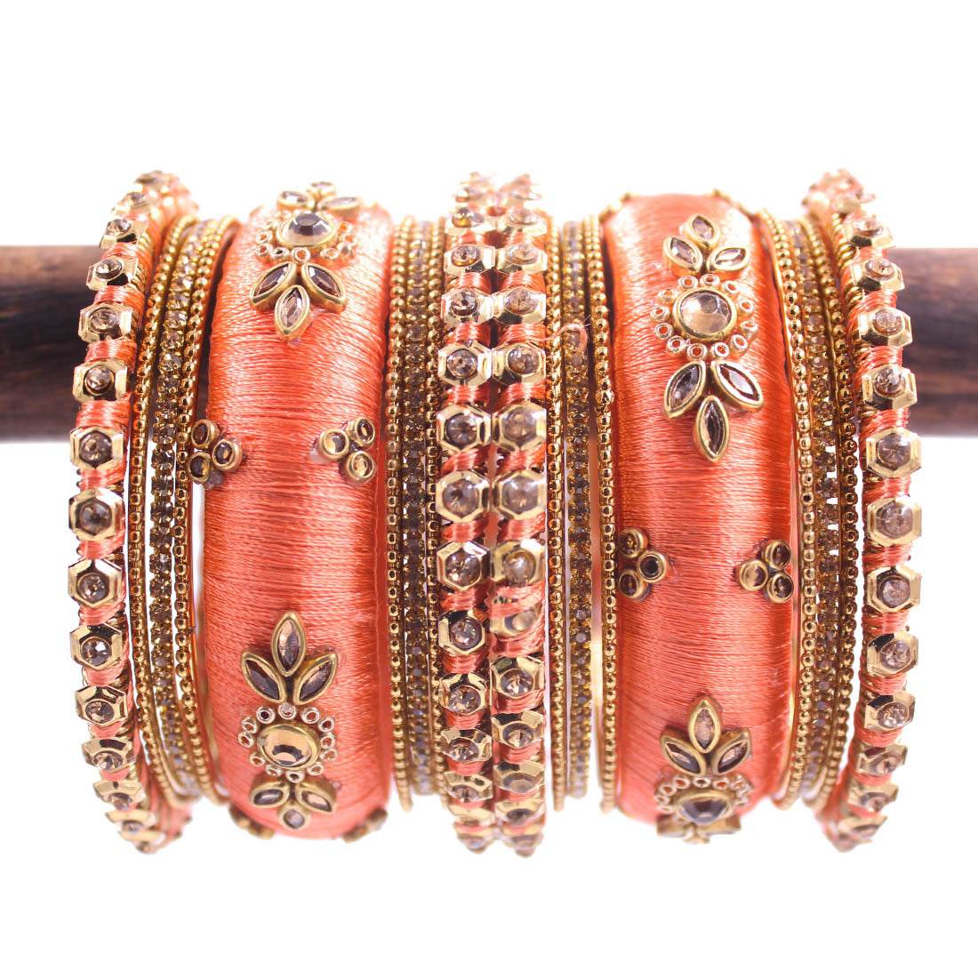 Traditional Thread Bangle set for Both hands by T4 Jewels Peach All Bangle Sets T4 Jewels