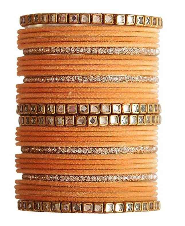 T4 Jewels 18k Gold Plated Zircon Stones And Beads Studded Fashion Jewellery Metal Bangles Set - 68NO All Bangle Sets T4 Jewels
