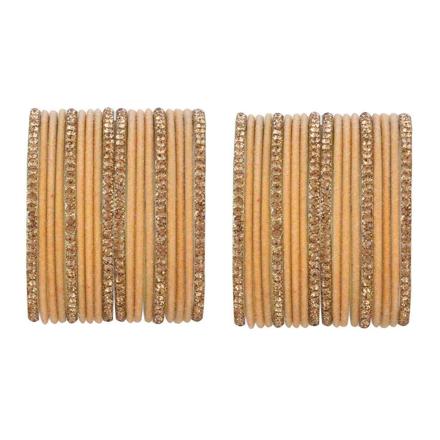 T4 Jewels Velvet Bangle Set With Golden Bangles-69 Peach All Bangle Sets T4 Jewels