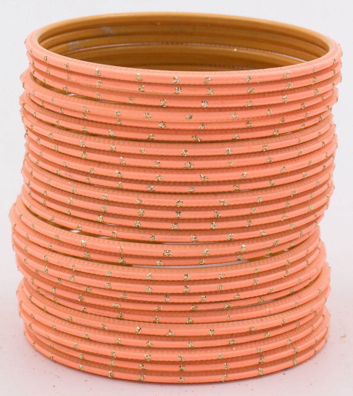 Set of 24 Plain Matte Textured Metal Bangles By T4 Jewels Peach Plain Metal Bangles T4 Jewels