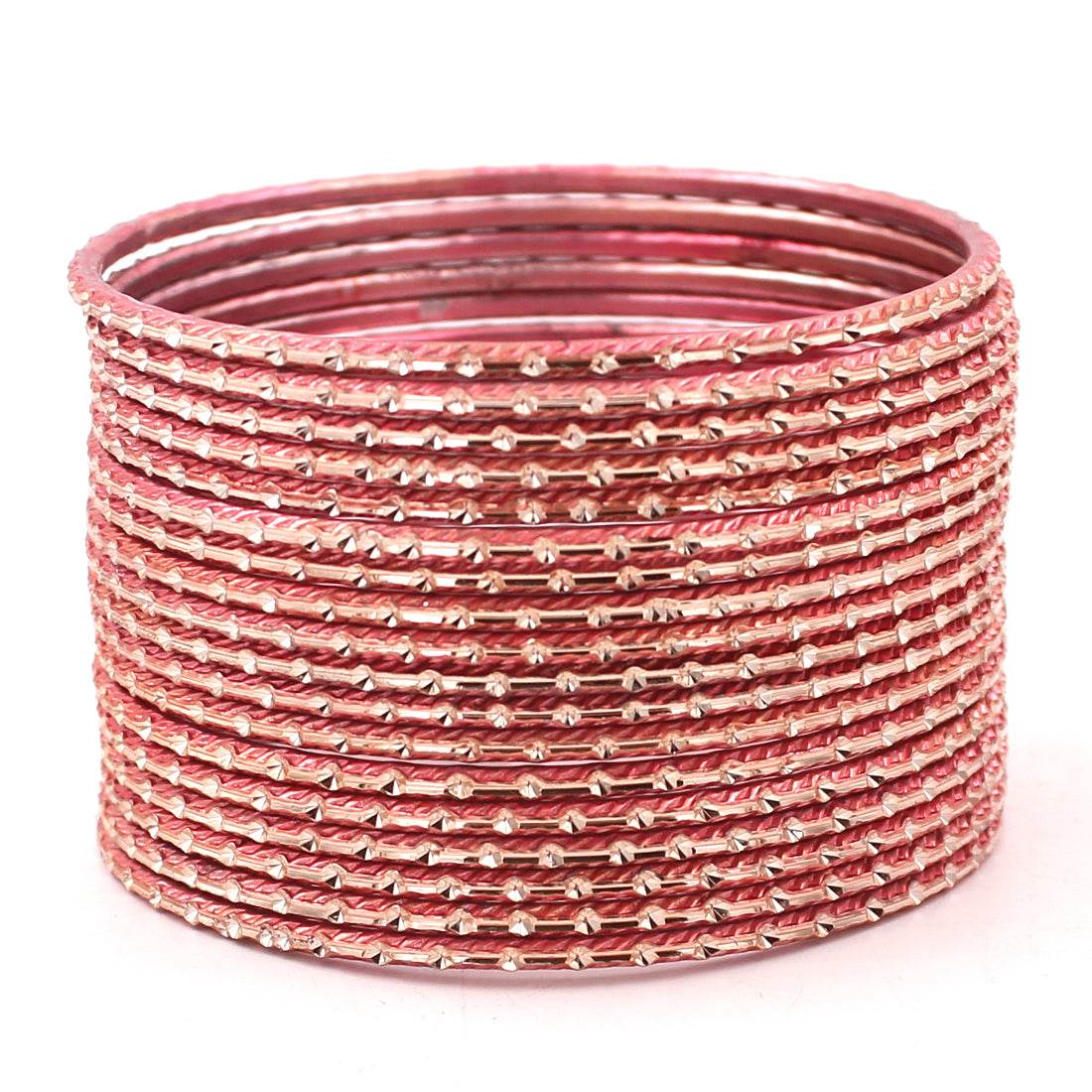 Set of 24 Shining Metal Bangles with self-dot Design by T4 Jewels Peach Plain Metal Bangles T4 Jewels