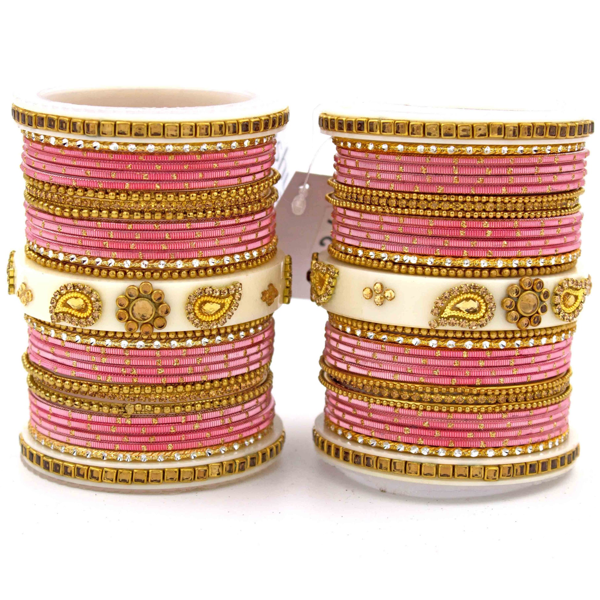 Traditonal Bridal Bangle set with golden dotted design Pink All Bangle Sets T4 Jewels