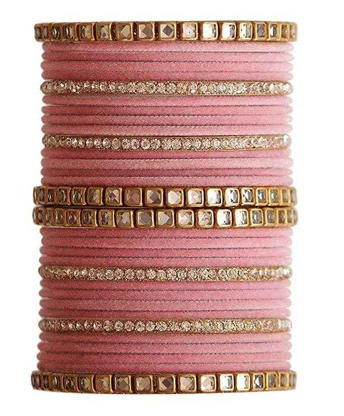 T4 Jewels 18k Gold Plated Zircon Stones And Beads Studded Fashion Jewellery Metal Bangles Set - 68NO All Bangle Sets T4 Jewels