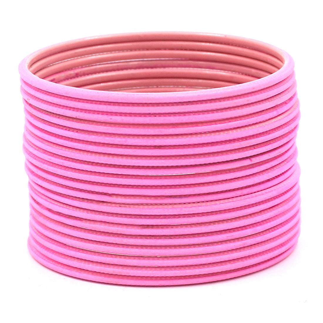 Set of 24 Matte Textured Bangles by T4 Jewels Pink Plain Metal Bangles T4 Jewels