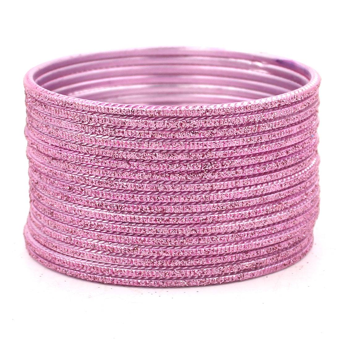 Set of 24 Lehar Glitter Metal Bangles by T4 Jewels Pink Plain Metal Bangles T4 Jewels