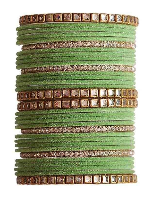T4 Jewels 18k Gold Plated Zircon Stones And Beads Studded Fashion Jewellery Metal Bangles Set - 68NO All Bangle Sets T4 Jewels