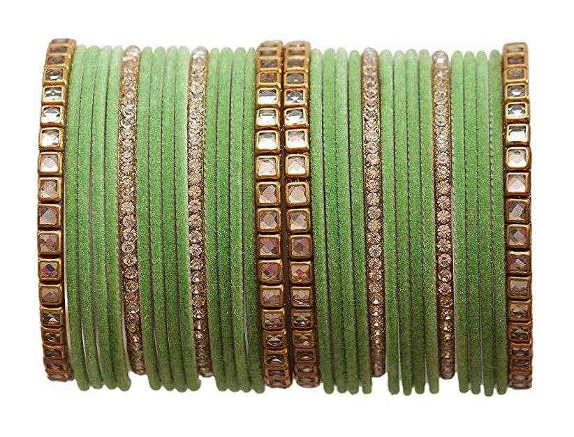T4 Jewels 18k Gold Plated Zircon Stones And Beads Studded Fashion Jewellery Metal Bangles Set - 68NO Pista All Bangle Sets T4 Jewels