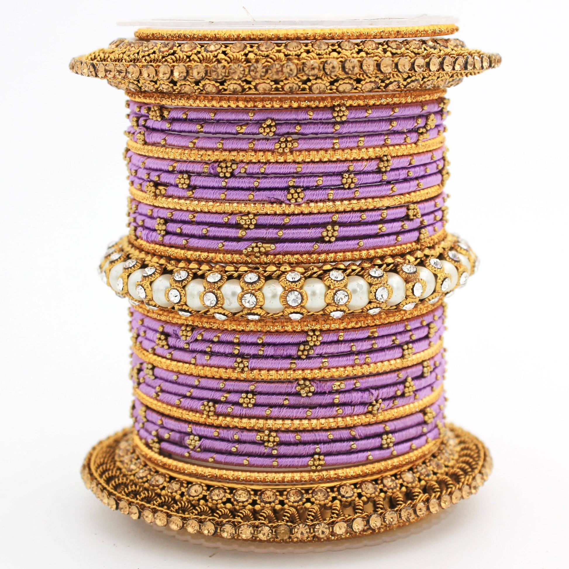 Traditional Thread bangle set with Pearl centre kada by T4 Jewels Purple All Bangle Sets T4 Jewels