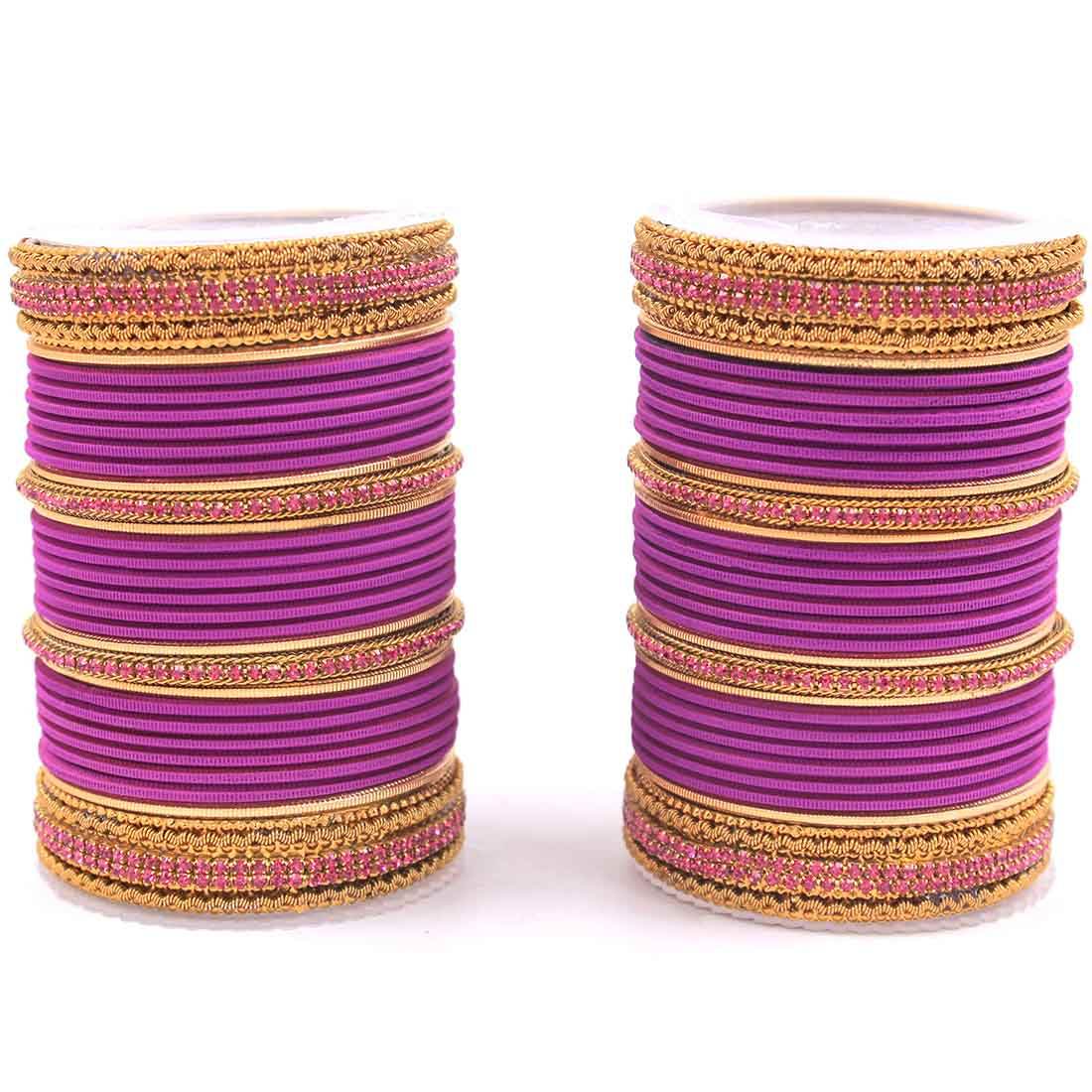 Traditional Brass based Bangle set by T4 Jewels for Both Hands Purple All Bangle Sets T4 Jewels