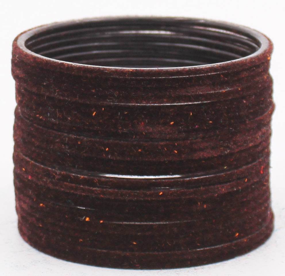 Set of 24 Plain Velvet Metal Bangles by T4 Jewels Brown Plain Metal Bangles T4 Jewels