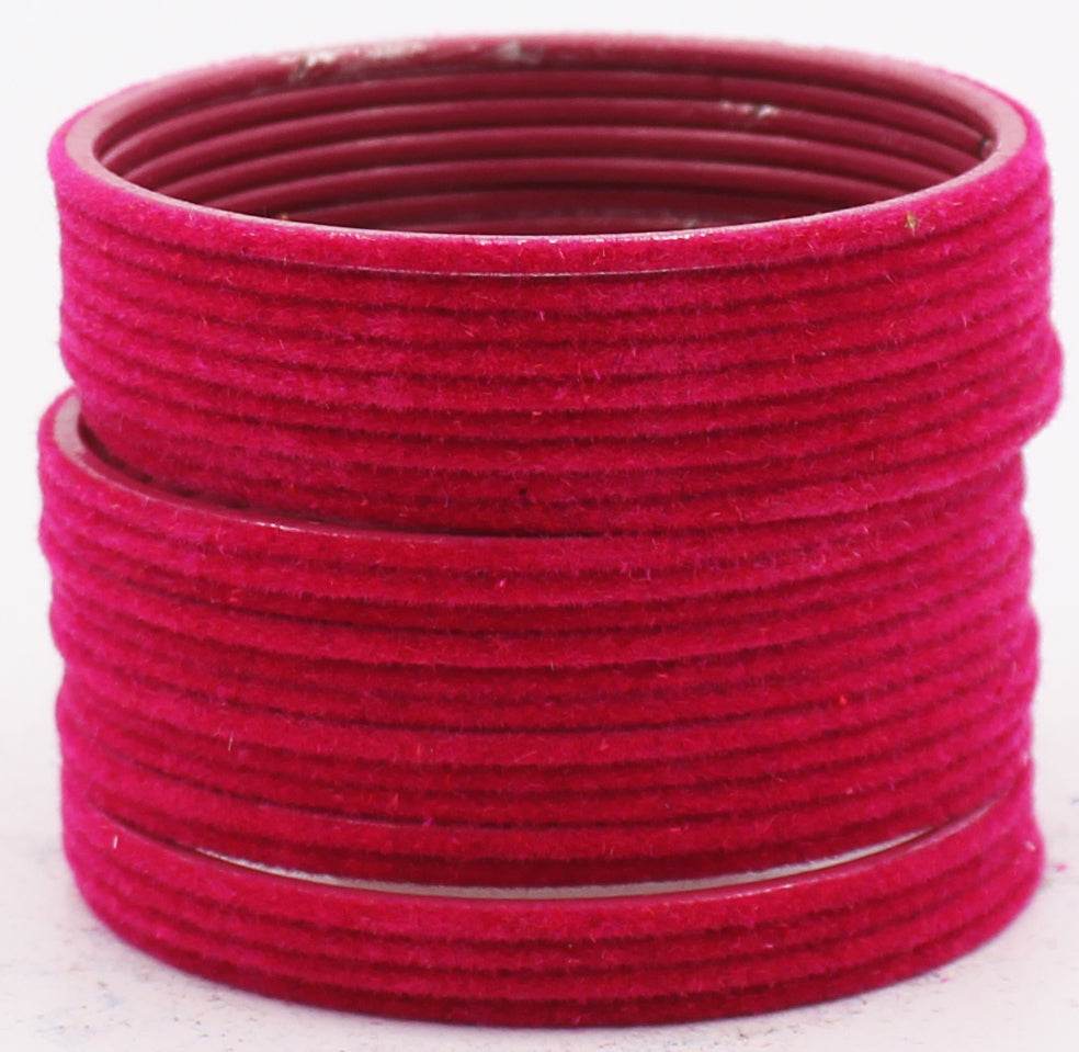 Set of 24 Plain Velvet Metal Bangles by T4 Jewels Dark Gajri Plain Metal Bangles T4 Jewels
