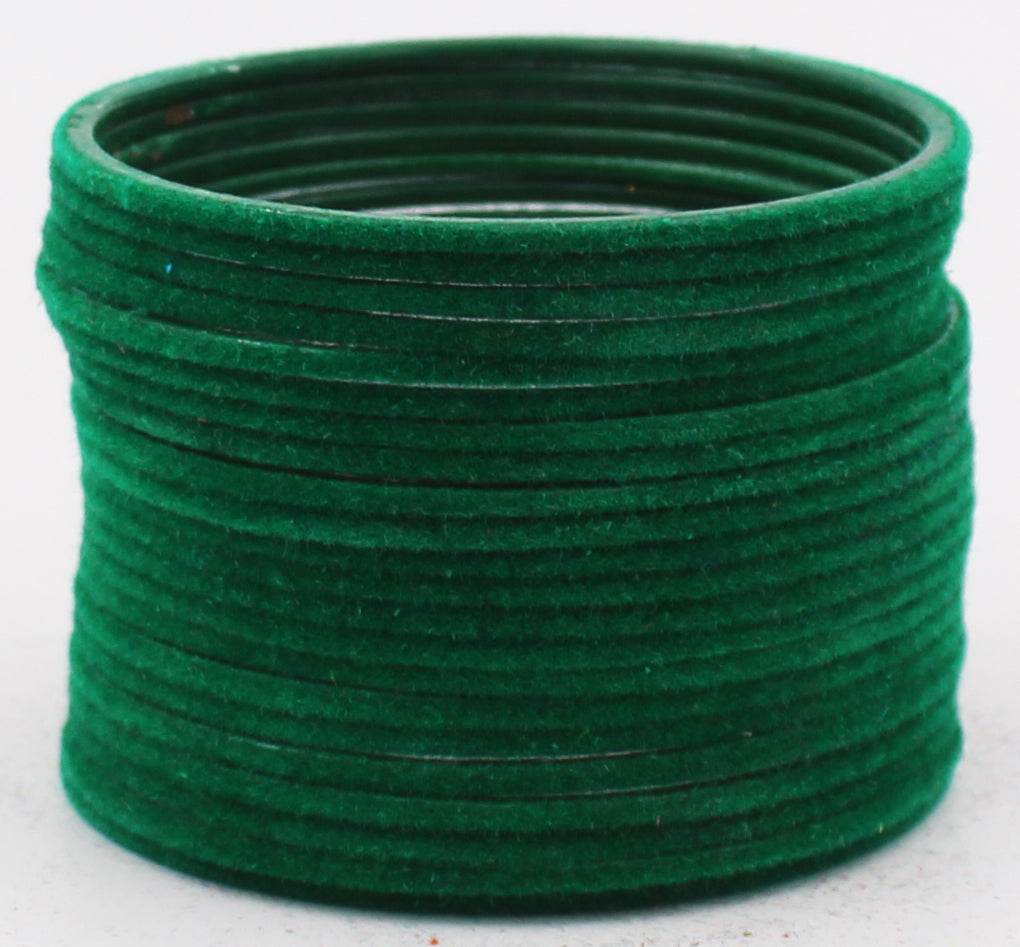Set of 24 Plain Velvet Metal Bangles by T4 Jewels Dark Green Plain Metal Bangles T4 Jewels