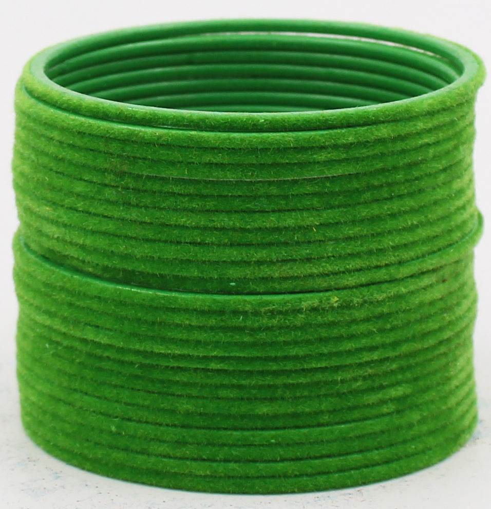 Set of 24 Plain Velvet Metal Bangles by T4 Jewels Green Plain Metal Bangles T4 Jewels