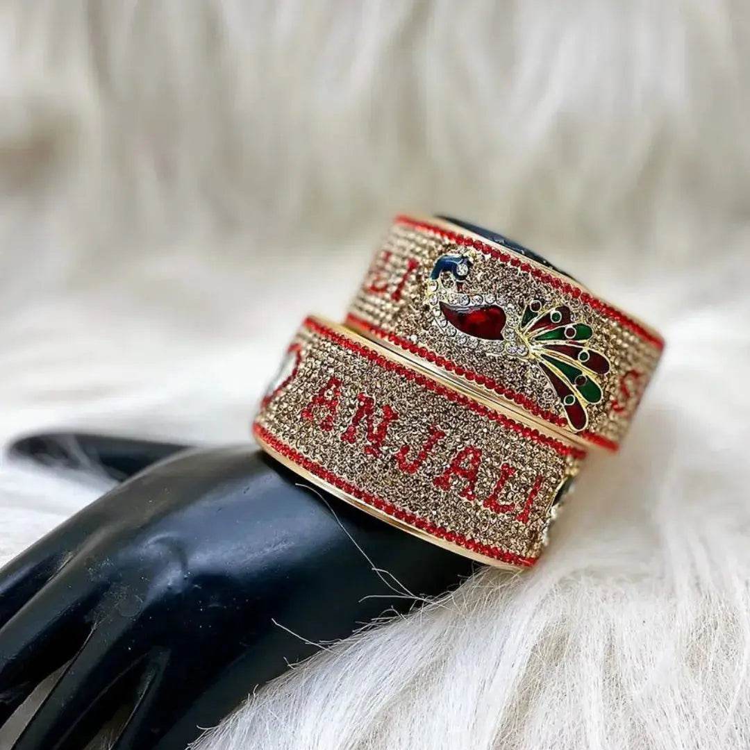 Acrylic Name Kada with Beautiful Peacock Design (Pack of 2) 2.8 Name Bangles T4 Jewels