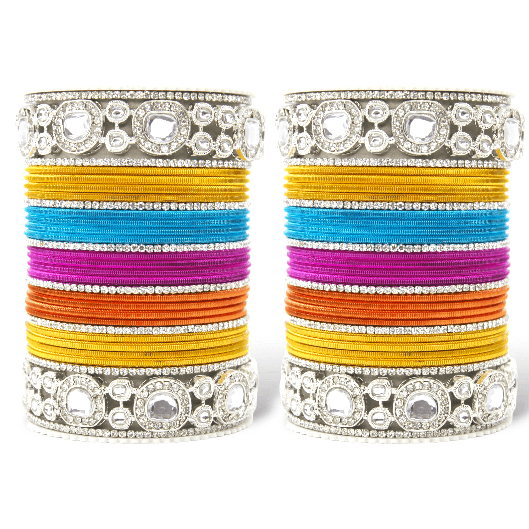 Silver Kundan Bangle set for two hands by T4 Jewels Multi All Bangle Sets T4 Jewels