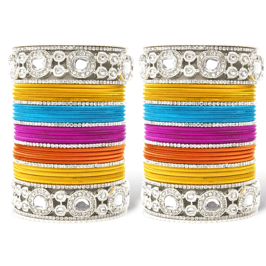 Silver Kundan Bangle set for two hands by T4 Jewels Multi All Bangle Sets T4 Jewels