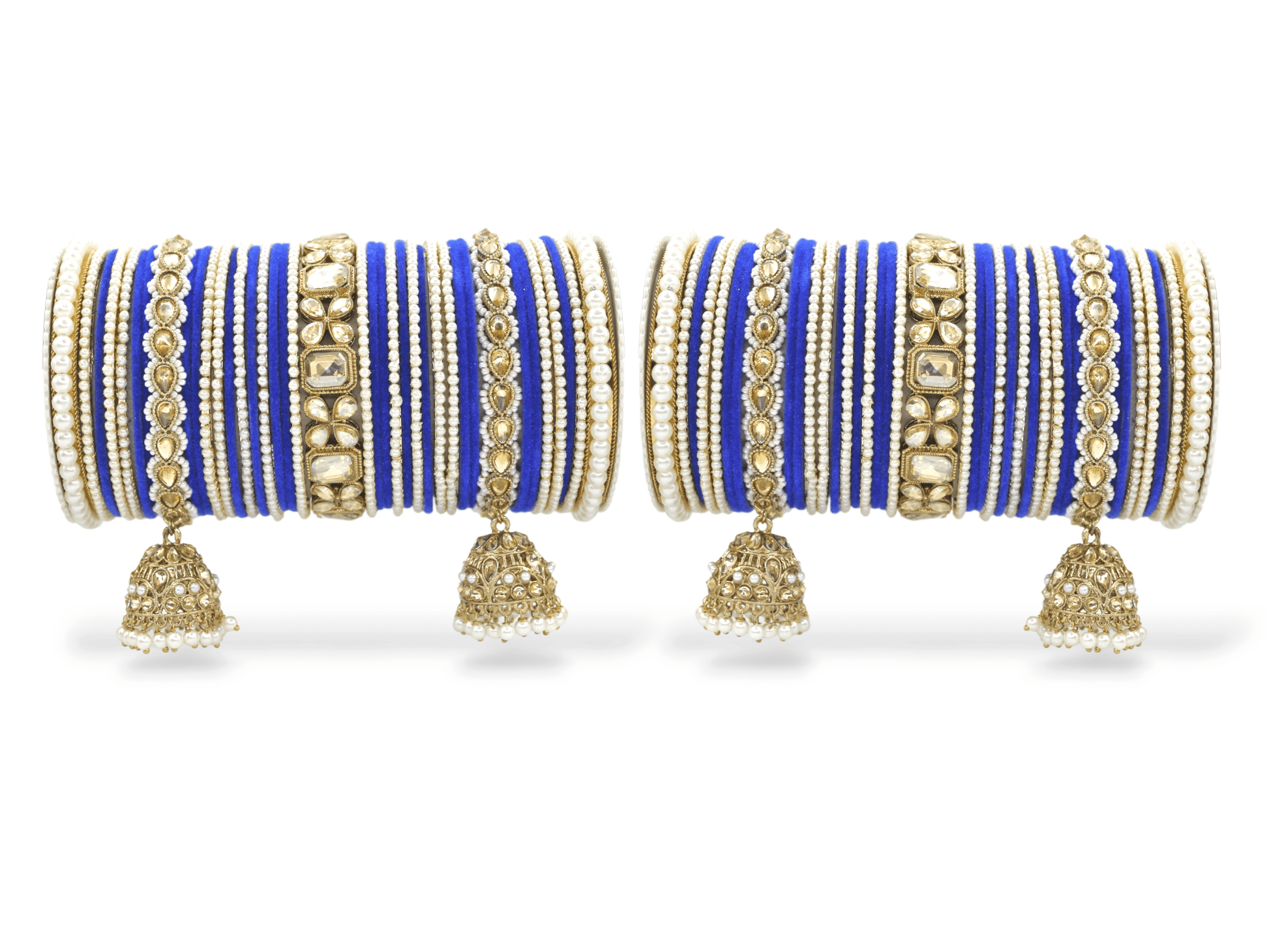 Jhumki Bangle set with Pearl Kadas for two hands by T4 Jewels Royal Blue All Bangle Sets T4 Jewels