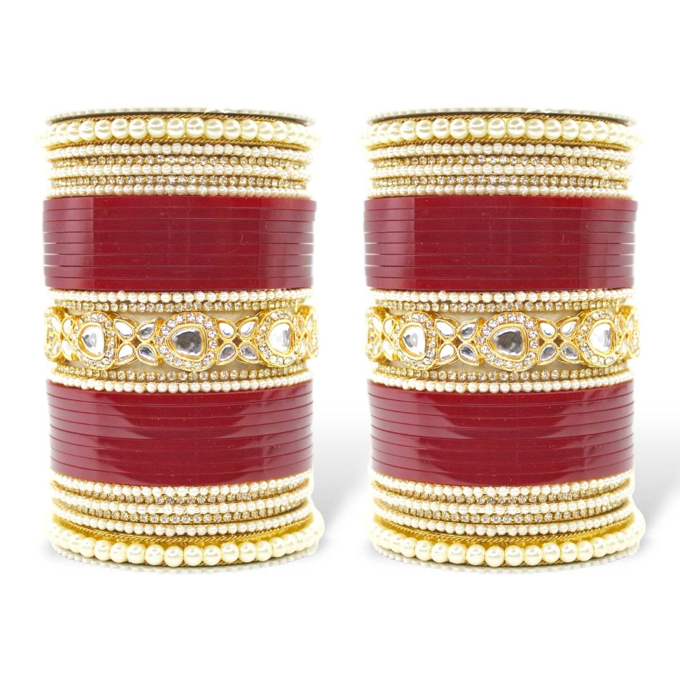 Bridal Chura with Center Kundan Kada by T4 Jewels Maroon Bridal Chuda T4 Jewels