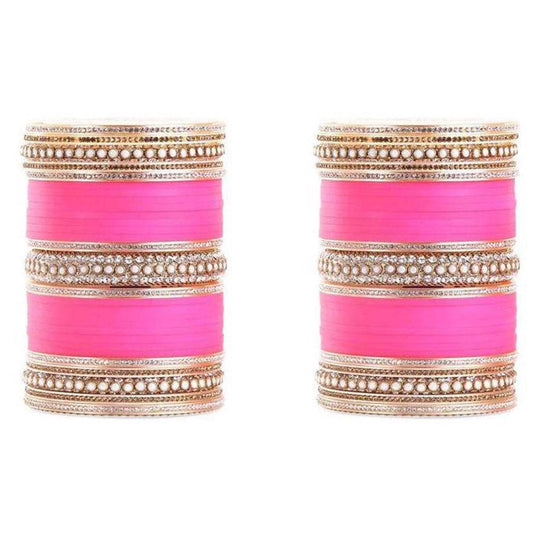 Lac Wedding Chura With Pearl Work Pink Bridal Chuda T4 Jewels