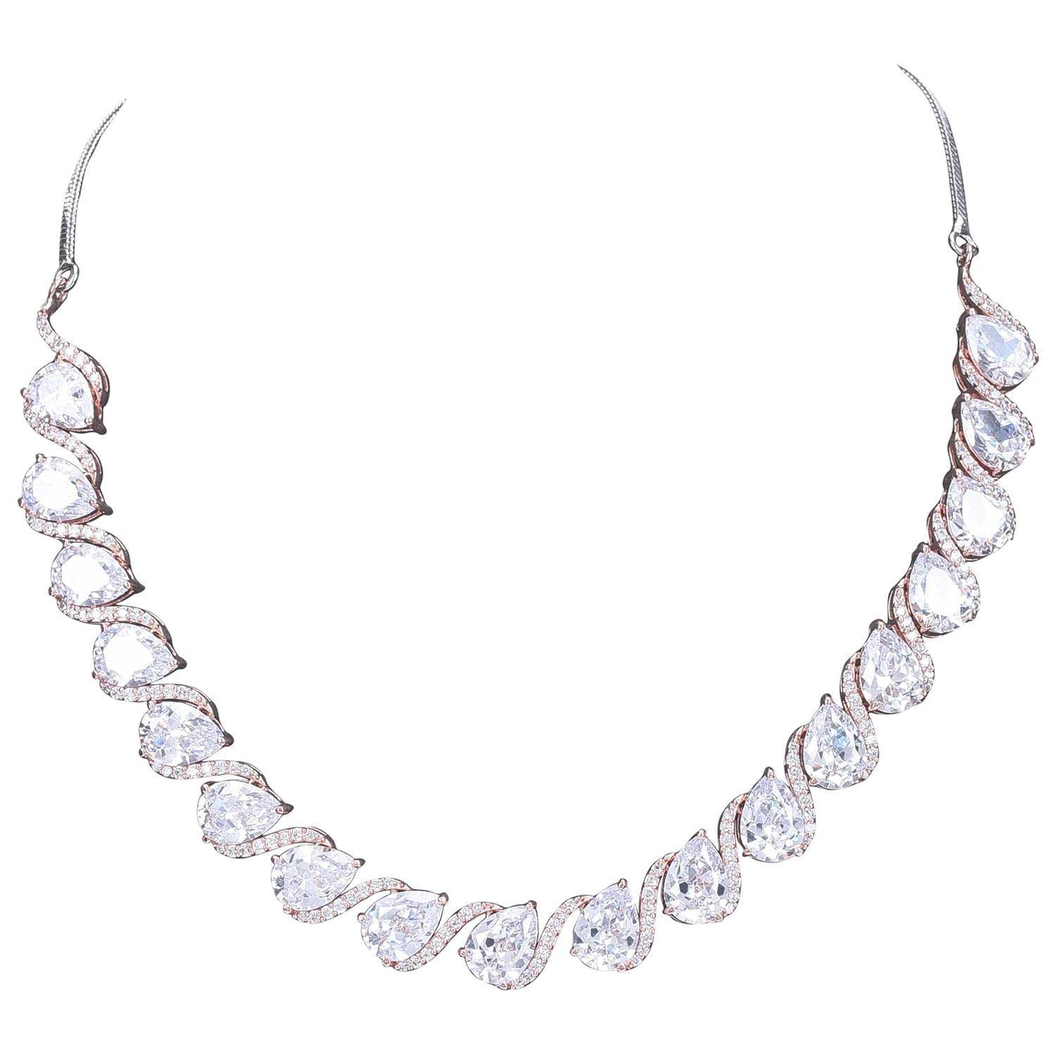 Gleaming Handcrafted CZ Necklace Set - An Opulent and Glamorous Jewelry Piece T4 Jewels