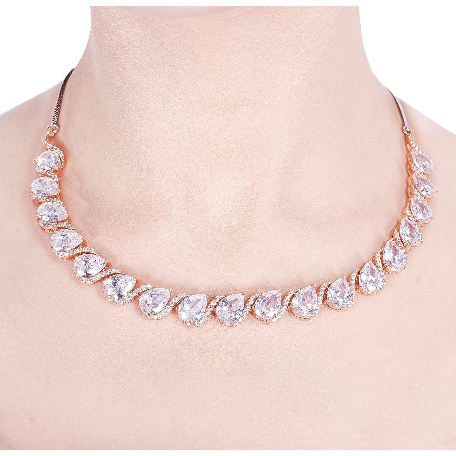 Gleaming Handcrafted CZ Necklace Set - An Opulent and Glamorous Jewelry Piece T4 Jewels