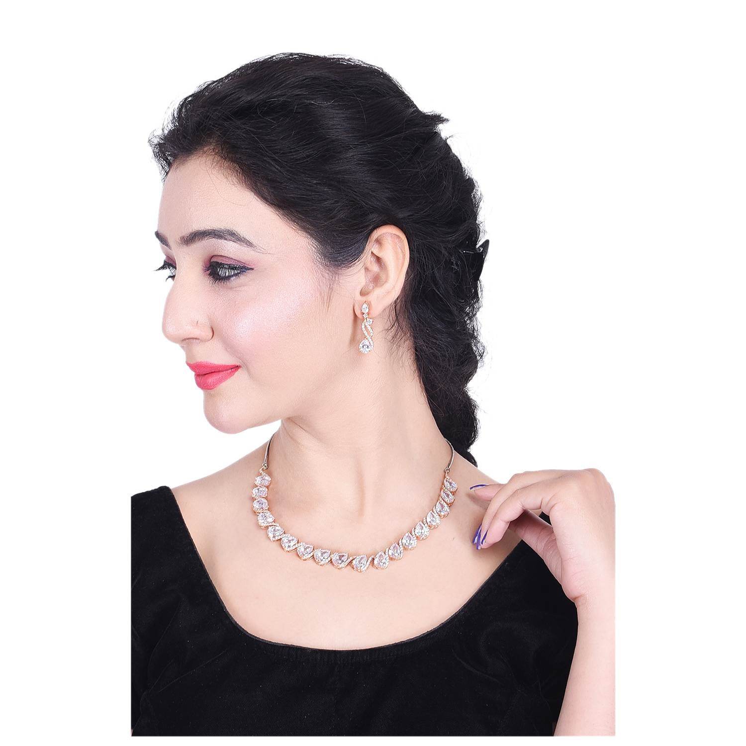 Gleaming Handcrafted CZ Necklace Set - An Opulent and Glamorous Jewelry Piece T4 Jewels