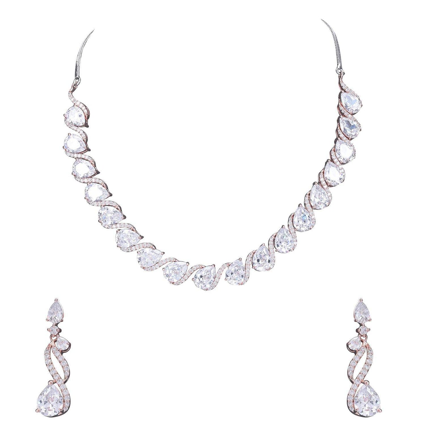 Gleaming Handcrafted CZ Necklace Set - An Opulent and Glamorous Jewelry Piece T4 Jewels