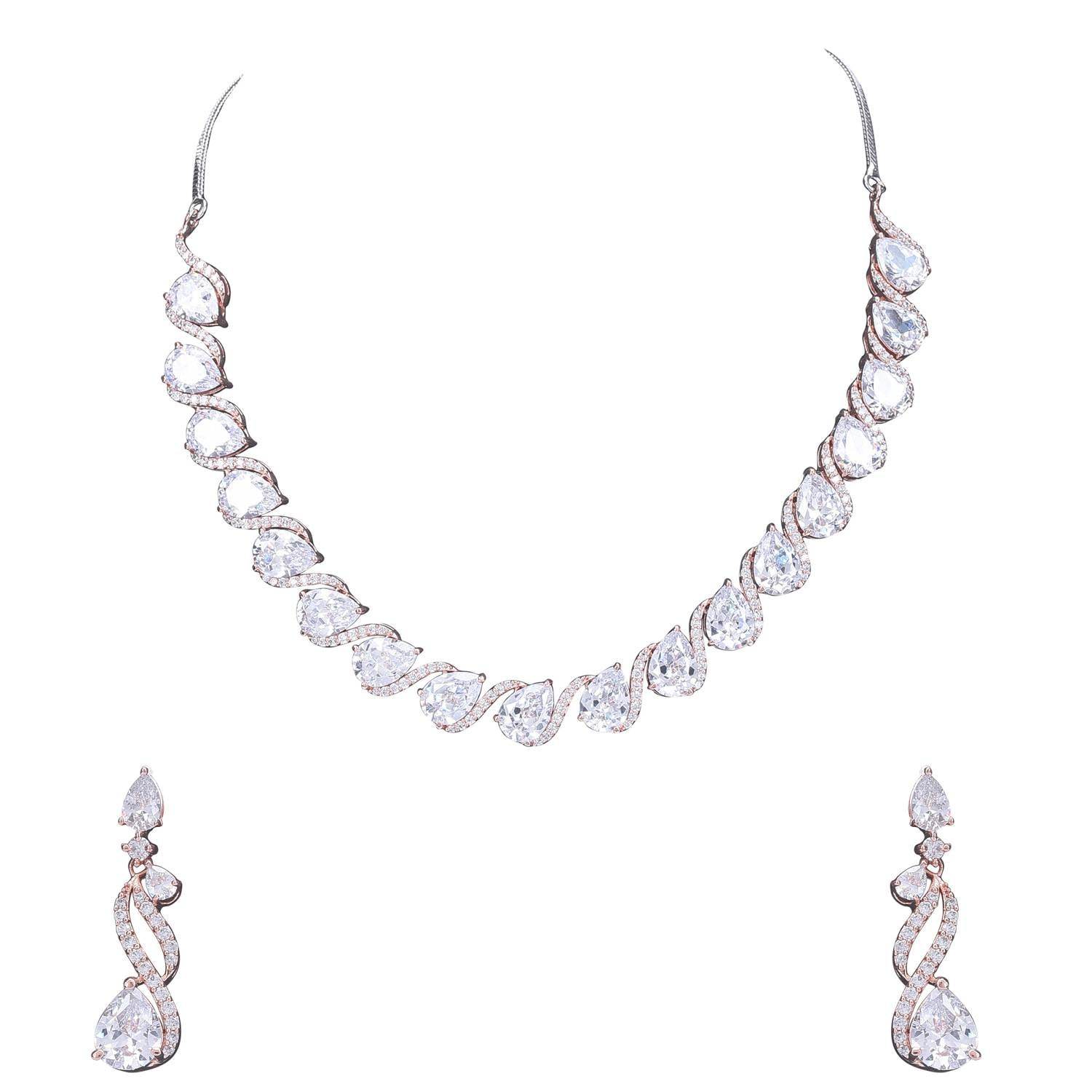 Gleaming Handcrafted CZ Necklace Set - An Opulent and Glamorous Jewelry Piece T4 Jewels