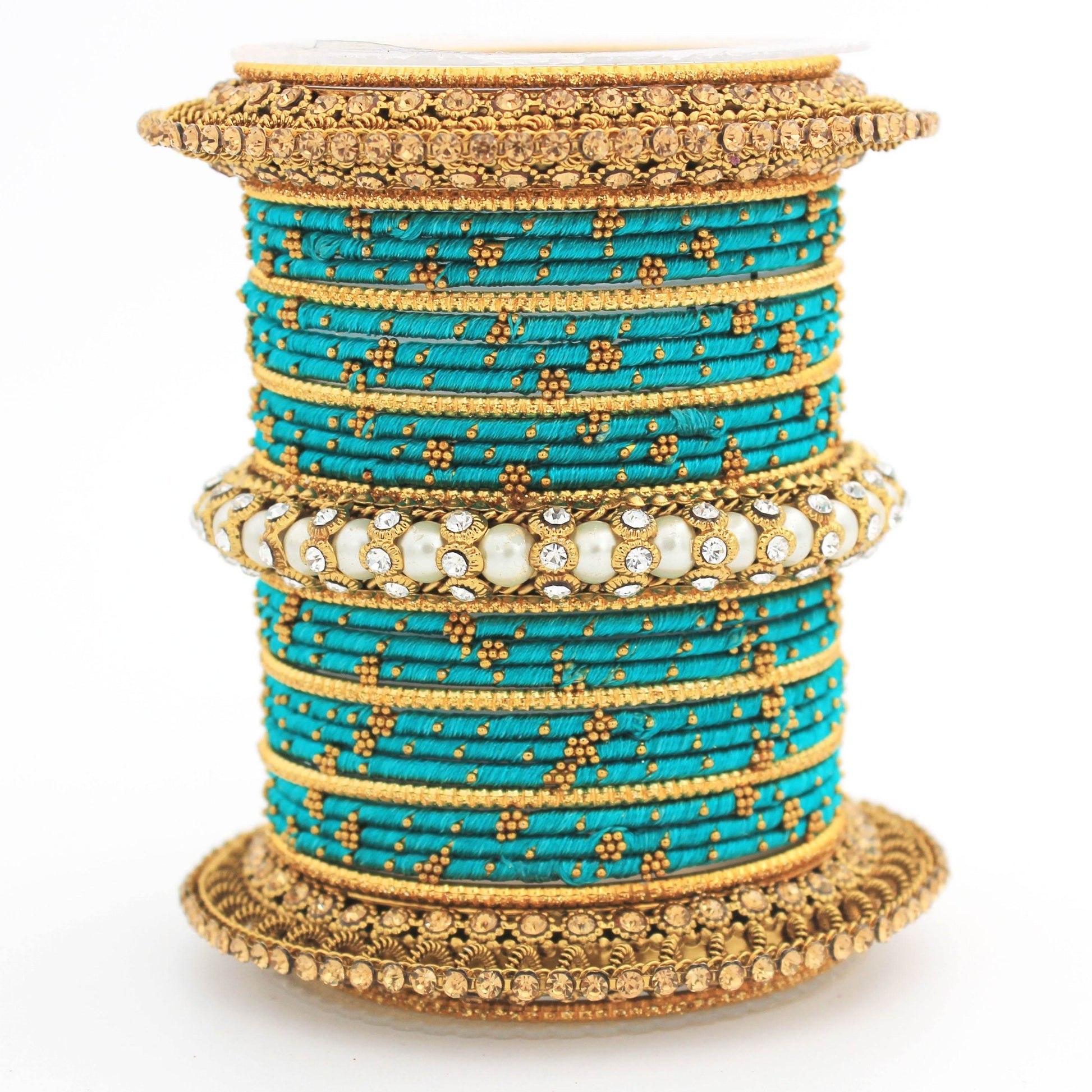 Traditional Thread bangle set with Pearl centre kada by T4 Jewels Radium All Bangle Sets T4 Jewels