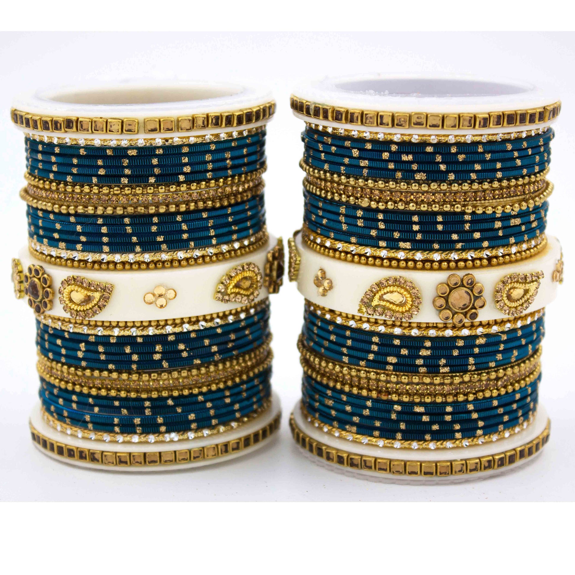 Traditonal Bridal Bangle set with golden dotted design Bottle Green All Bangle Sets T4 Jewels