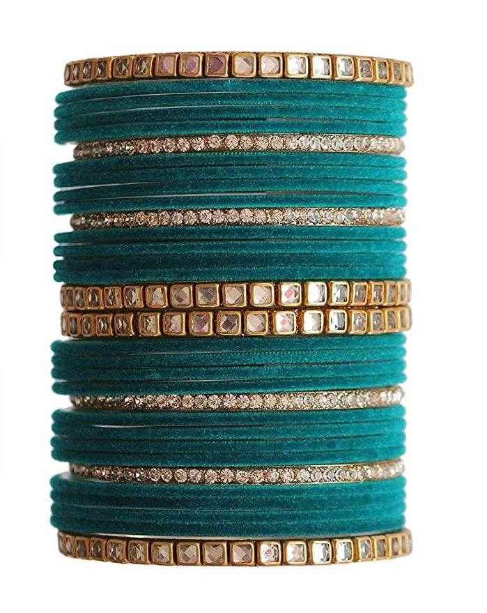 T4 Jewels 18k Gold Plated Zircon Stones And Beads Studded Fashion Jewellery Metal Bangles Set - 68NO All Bangle Sets T4 Jewels