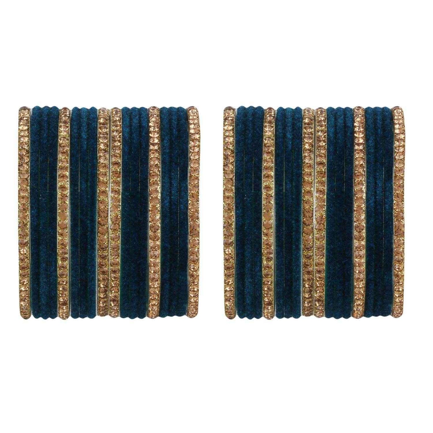 T4 Jewels Velvet Bangle Set With Golden Bangles-69 Radium All Bangle Sets T4 Jewels