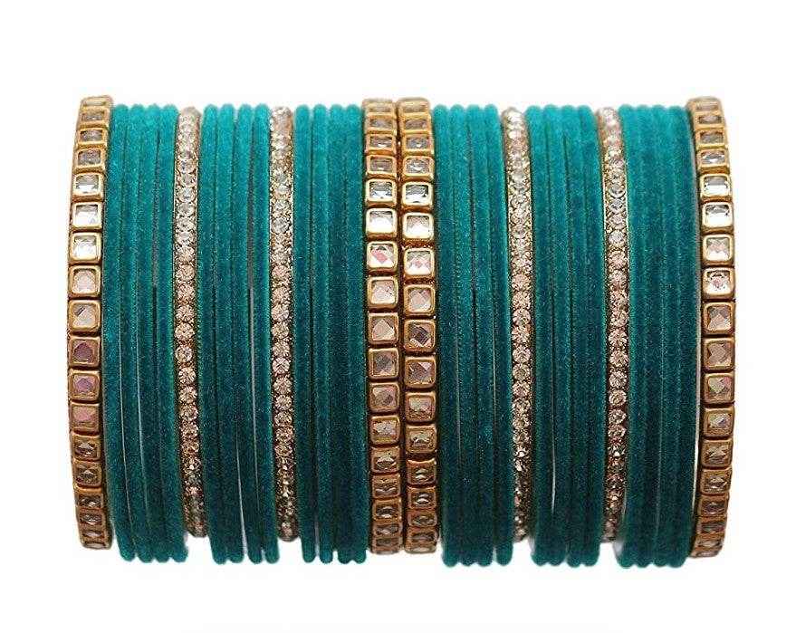 T4 Jewels 18k Gold Plated Zircon Stones And Beads Studded Fashion Jewellery Metal Bangles Set - 68NO Radium All Bangle Sets T4 Jewels