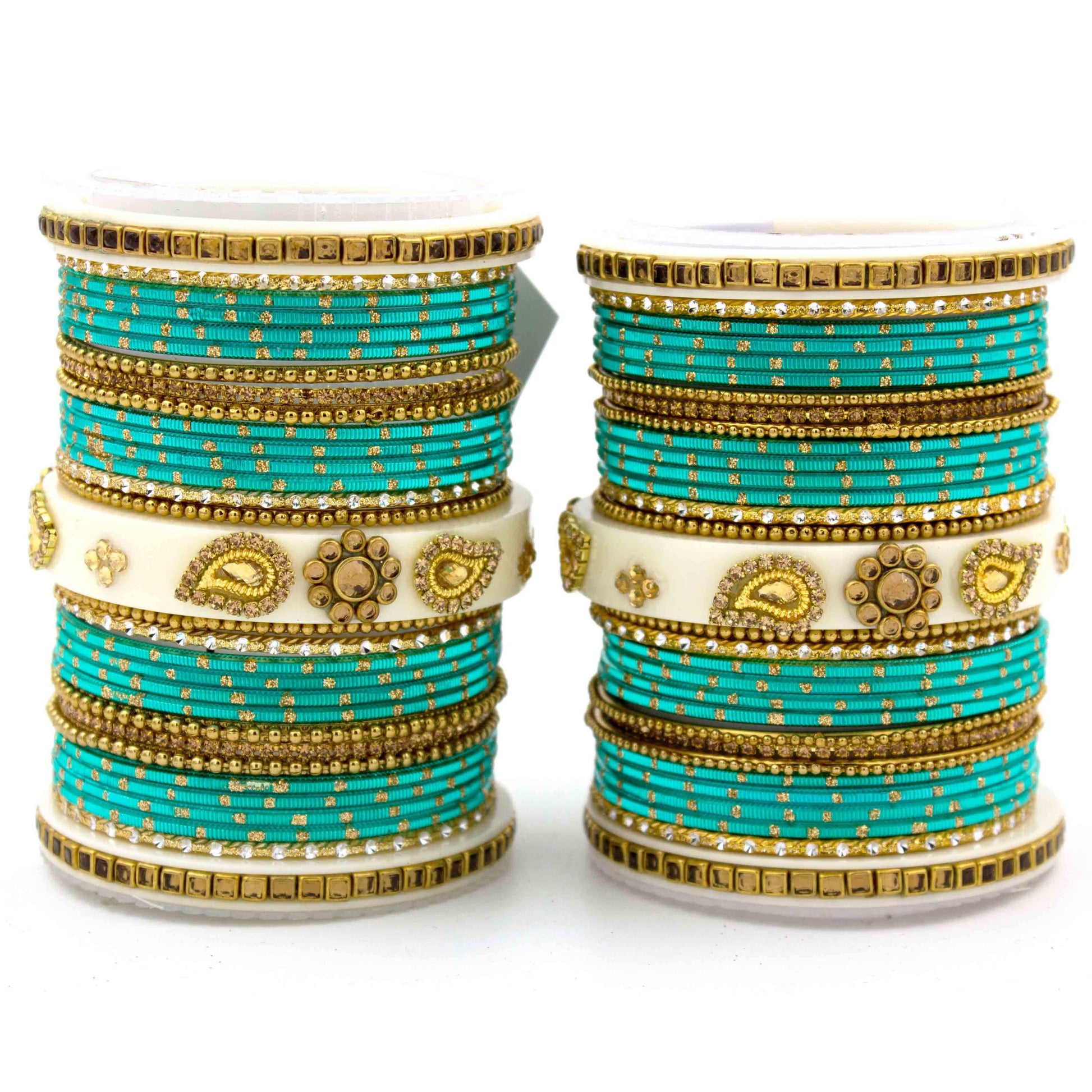 Traditonal Bridal Bangle set with golden dotted design Rama Green All Bangle Sets T4 Jewels