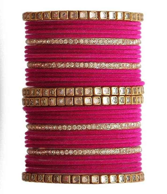 T4 Jewels 18k Gold Plated Zircon Stones And Beads Studded Fashion Jewellery Metal Bangles Set - 68NO All Bangle Sets T4 Jewels