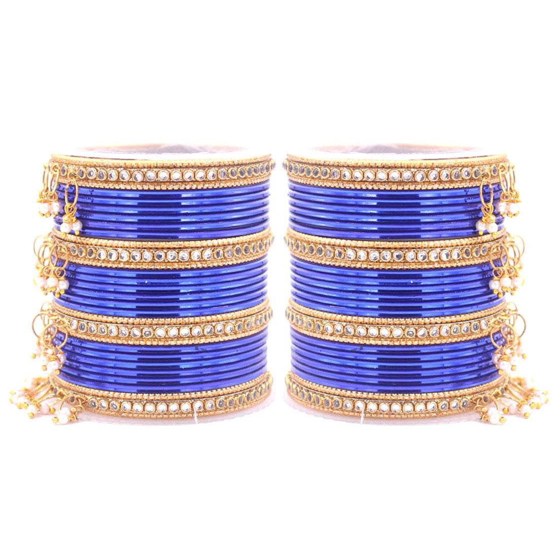 Shining Bangle Set with beaded Jhumki by T4 Jewels Royal blue All Bangle Sets T4 Jewels