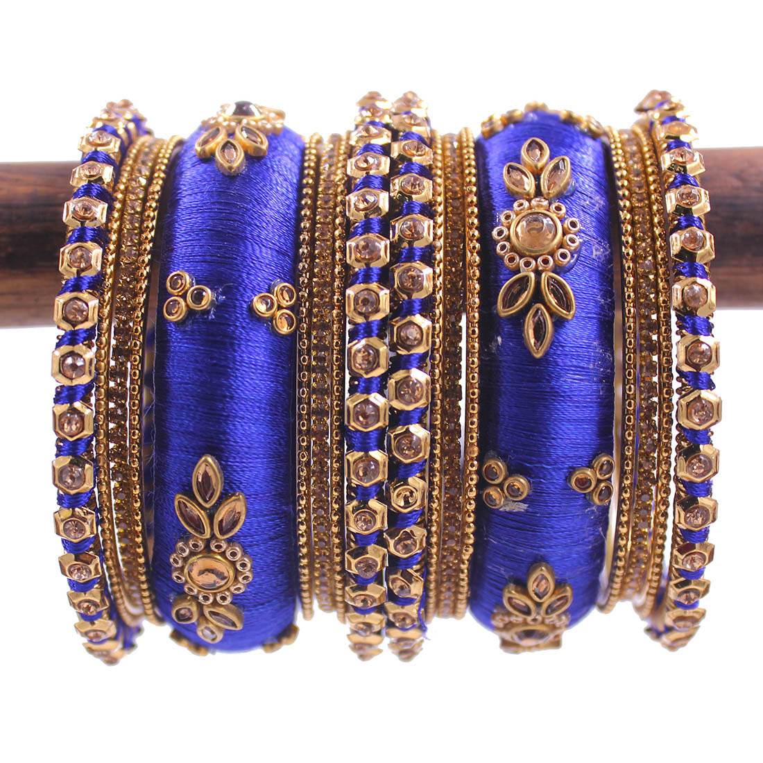 Traditional Thread Bangle set for Both hands by T4 Jewels Royal Blue All Bangle Sets T4 Jewels
