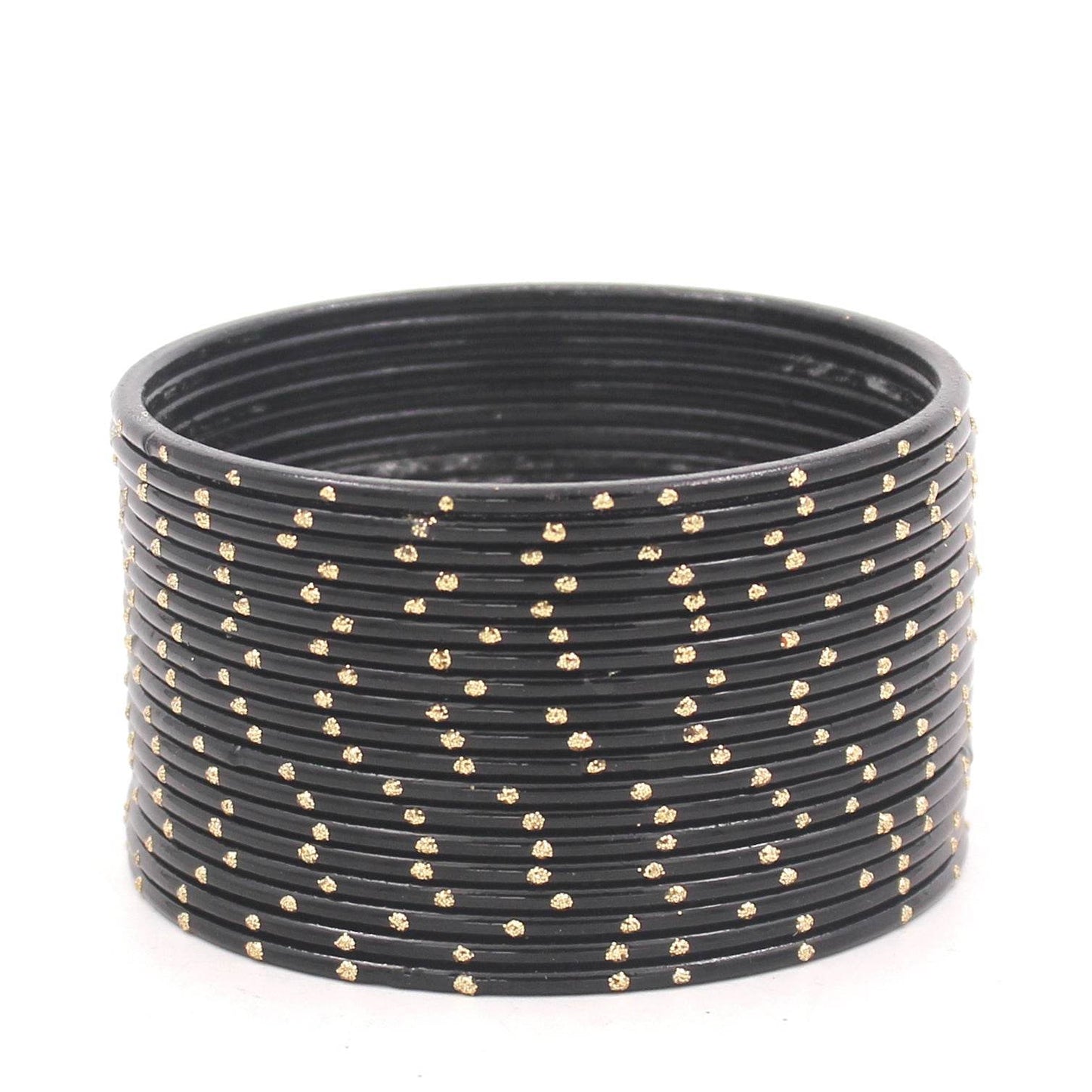 Set of 24 Matte Textured Bangles with Golden Boond by T4 Jewels Black Plain Metal Bangles T4 Jewels