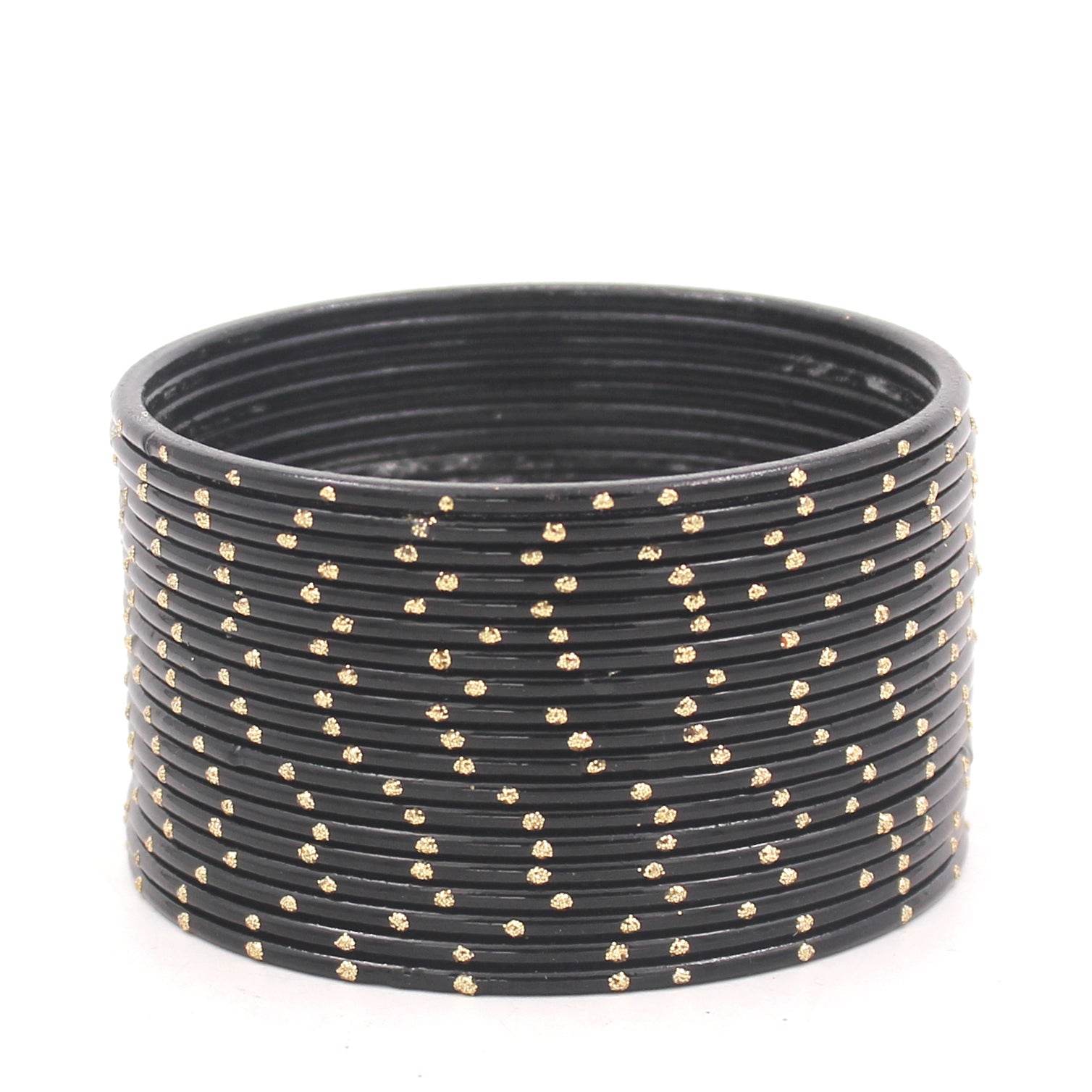 Set of 24 Matte Textured Bangles with Golden Boond by T4 Jewels Black Plain Metal Bangles T4 Jewels